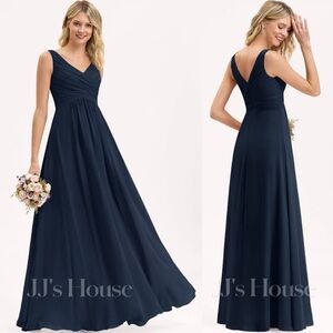 JJ's House Peninah Dark Navy A-line Pleated Chiffon Maxi Dress | 00
